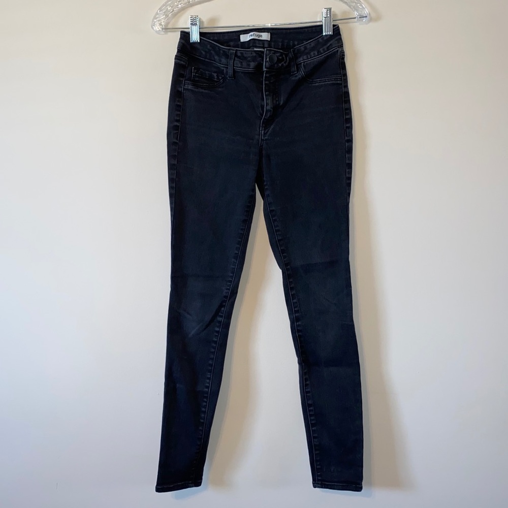 Faded Black Skinny Jeans Stretchy Mid-Rise